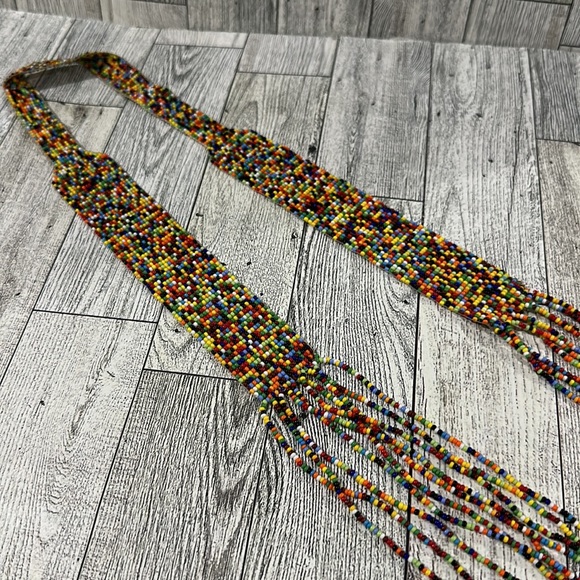 Women’s rainbow colorful seed bead multilayered necklace - Picture 3 of 4